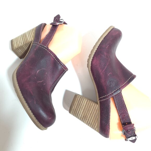 Timberland Earthkeepers Burgundy Red Leather Stacked Heel Mules Women’s Size 8 - Picture 3 of 11